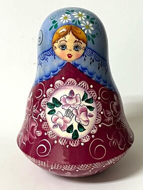 Hand-Painted Wooden Roly-Poly Russian Matryoshka Nevalyashka Doll Toy 4.8 in